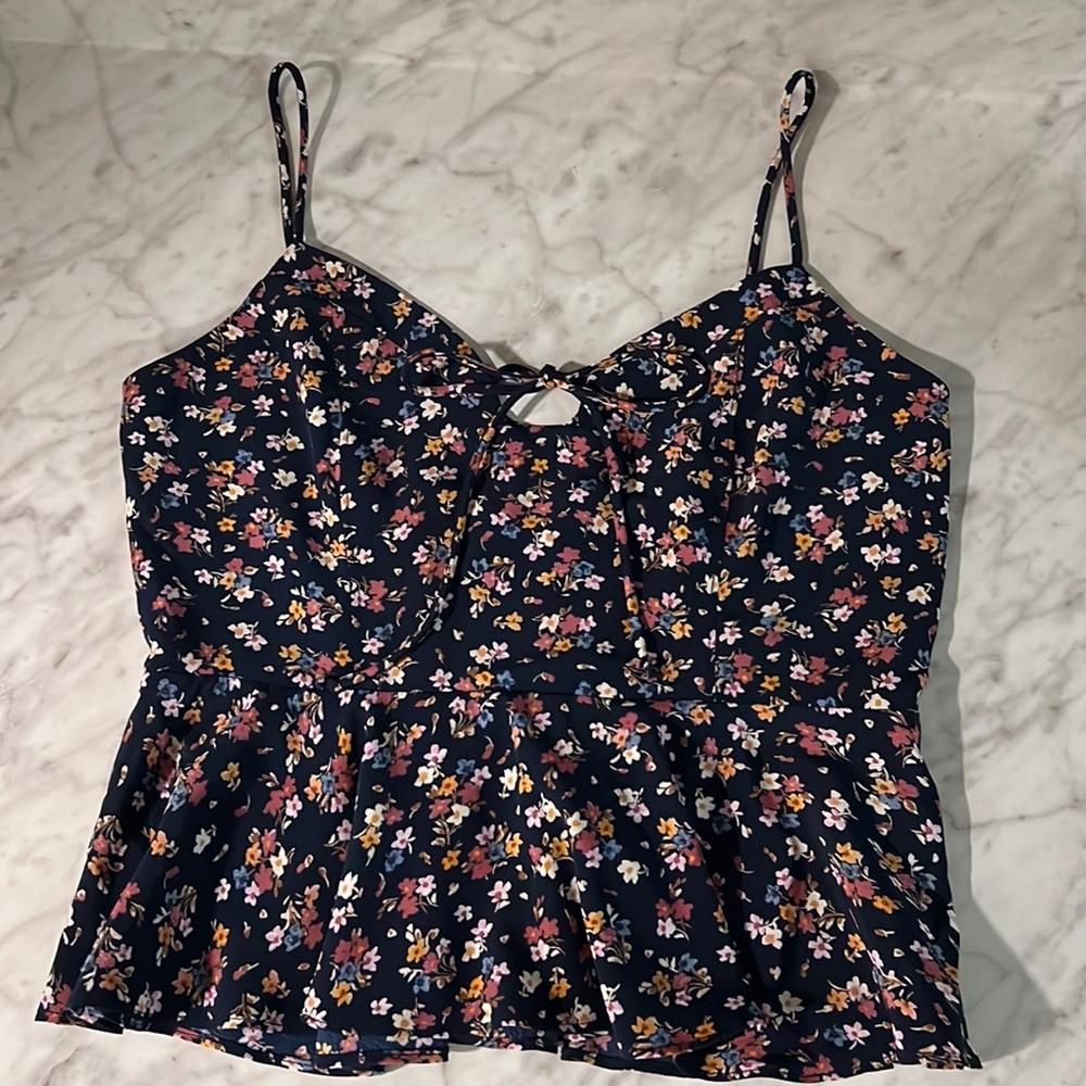 Navy Floral Tank - S - Adjustable Straps